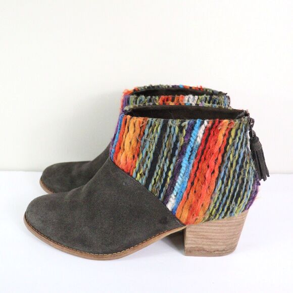 Toms Leila Chocolate Suede Multi Textile Booties 9.5 - Picture 2 of 7
